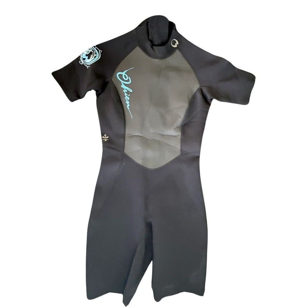 O’Brien Women’s 2mm Neoprene Shorty Wetsuit Large Black Short Sleeve Front Zip
